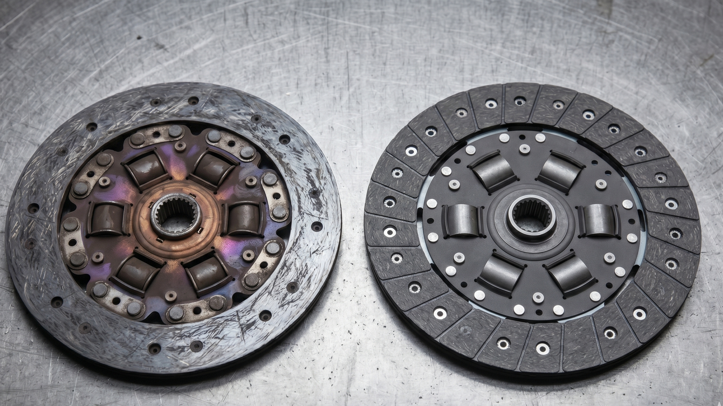 Worn clutch disc vs new clutch disc — Scott's Auto & Clutch Repair, Salt Lake City UT